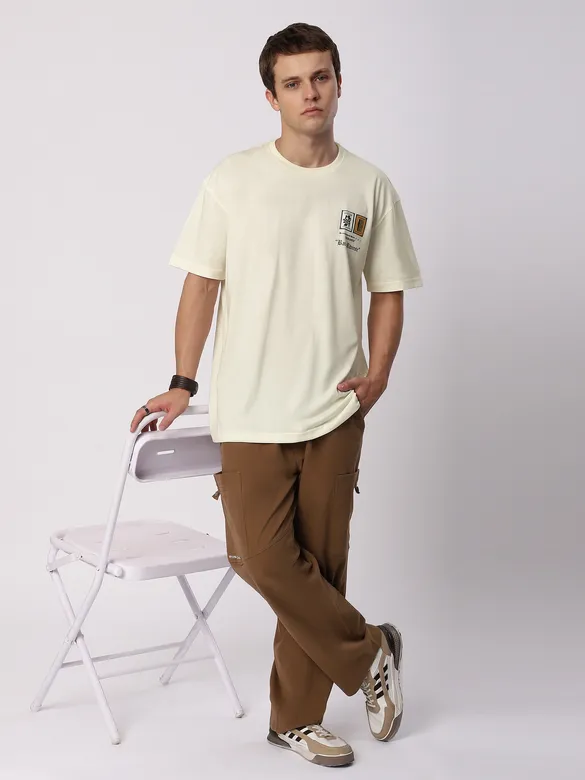Cream Stamps Printed Oversized T-Shirt